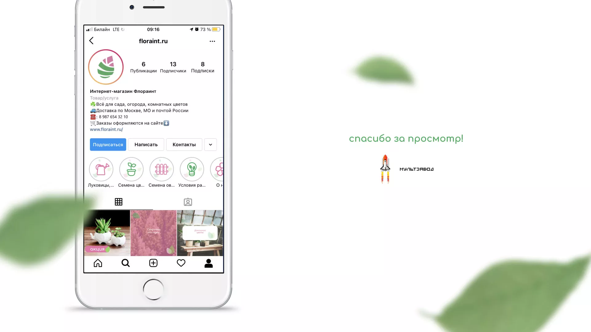 Разработка оформления профиля Instagram для магазина «Floraint» в Электростали